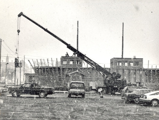 TIMES-SHAMROCK ARCHIVES Work continues on the ship-shaped addition to Cooper’s Seafood House, Scranton, in March 1987.
