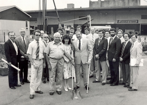 TIMES-SHAMROCK ARCHIVES Cooper’s Restaurant, 701 N. Washington Ave., breaks ground for an addition on Sept. 3, 1986, with ECI of Clarks Summit as project manager and developer. From left are James Clark, John Cooper, Mrs. Jack Cooper and Mayor David Wenzel.
