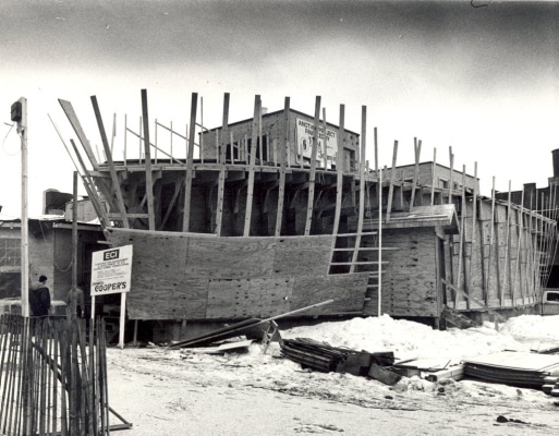TIMES-SHAMROCK ARCHIVES Work on the addition to Cooper’s Seafood House, being built in the shape of wooden sailing ship, continues at the North Washington Avenue restaurant in February 1987. The $1 million addition was to add 130 seats.
