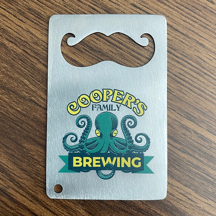 Mustache man card bottle opener