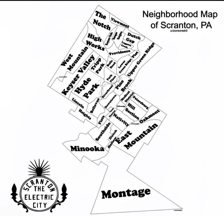 A casual Neighborhood Map of Scranton 

Found on Reddit, …