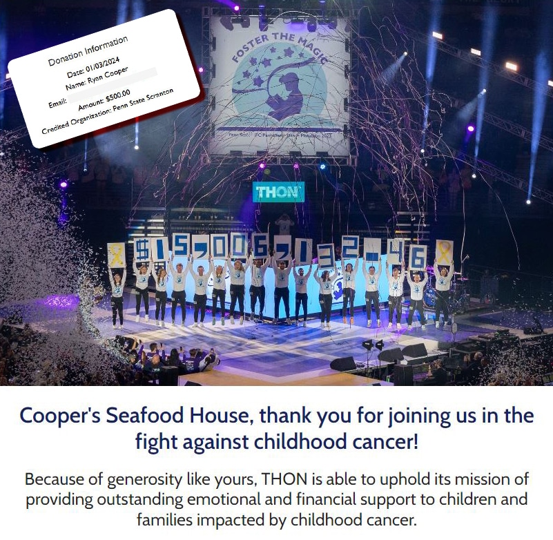 Cooper’s Seafood House Makes Waves of Impact: $500 Raised for THON!