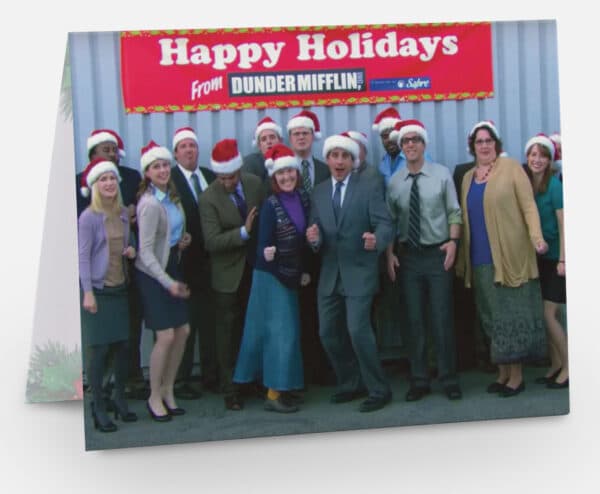 Happy Holidays from Dunder Mifflin card with Cooper's gift card