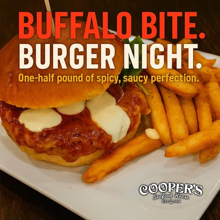 BUFFALO BITE. BURGER NIGHT. 
(It’s always burger night at…