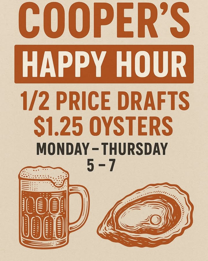 HAPPIEST HOURS OF THE WEEK
Half-price drafts & $1.25 oy…