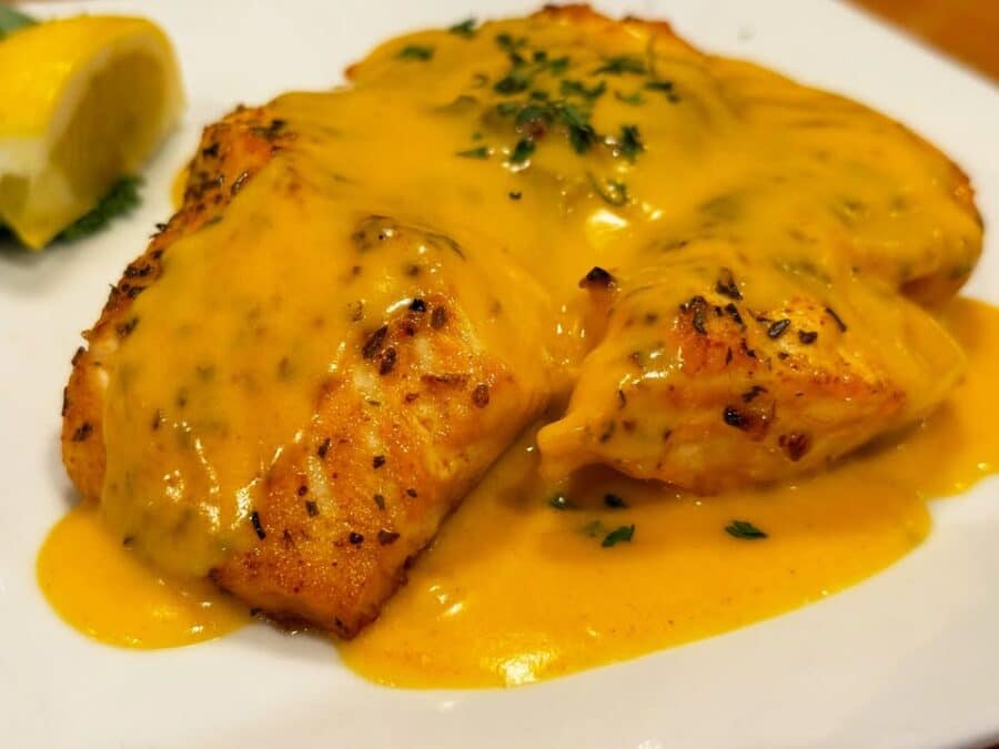 : –  
Flaky baked Atlantic salmon, overflowing with sa…